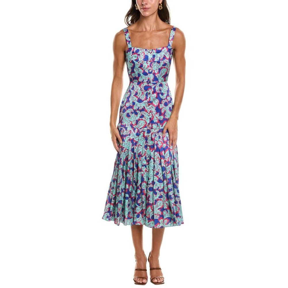 Saloni Womens  Karen Crackle Stamped Satin Midi Dress, Navy